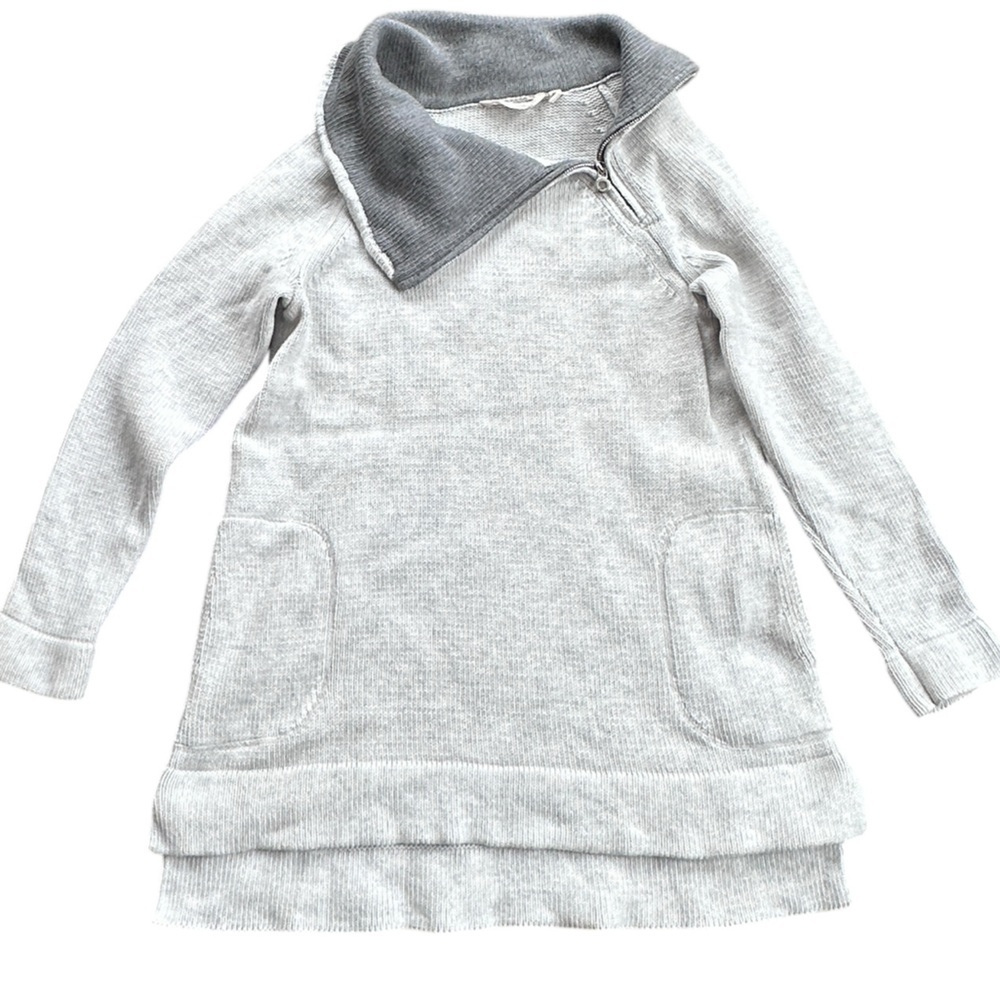 Soft Surroundings Tunic Sweater Womens PM Light Grey Excellent‎ Zip Neck Pockets